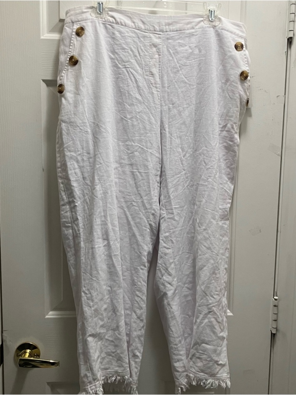 NWT Zac & Rachel Linen Blend Pull On Cropped Pants with Button Detail White 1X